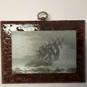 Rare Zinc Etched Clipper Ship Mounted on Wormwood